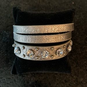 Good Works silver leather bracelet with crystal & silver stud accents
